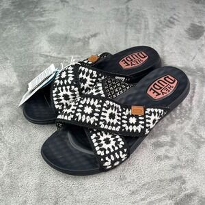 Hey Dude Christi Slide Cottage Crochet Sandals Womens 6 Black‎ White Summer NWT